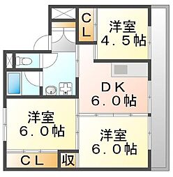 ビレッジハウス三原筆影1号棟 3DKの間取図画像