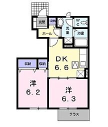 ヒルズ・クリシーヌメゾン 2DKの間取図画像