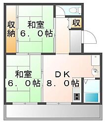 ビレッジハウス能島1号棟 2DKの間取図画像