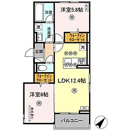 福山市春日町2丁目アパート 2LDKの間取図画像