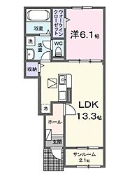 福山市三吉町2丁目アパート 1LDKの間取図画像