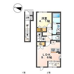 福山市手城町2丁目アパート 1LDKの間取図画像