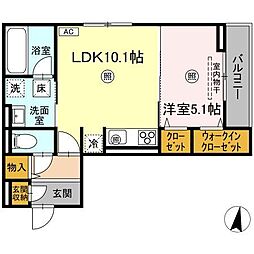 福山市手城町2丁目アパート 1LDKの間取図画像