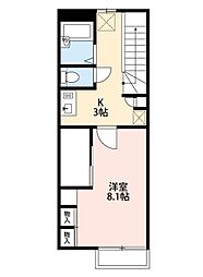 ホーク2 1Kの間取図画像