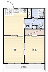 太陽ハイツ 2DKの間取図画像