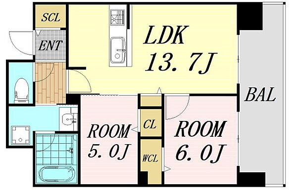 CREST COURT DOSHIN ｜大阪府大阪市北区同心2丁目(賃貸マンション2LDK・10階・57.23㎡)の写真 その2