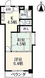 シャトレ鍋島　2 2階2Kの間取り