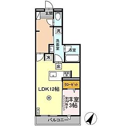 ソラリス 1階1LDKの間取り