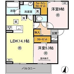 ル・シュマン 1階2LDKの間取り