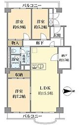 新松戸サンライトパストラル壱番街C棟 3SLDKの間取図画像