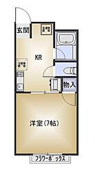 キャッスル恒星2 1Kの間取図画像