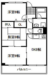 クレール弐番館 4階3DKの間取り