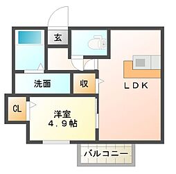 プラムフィールド 1LDKの間取図画像
