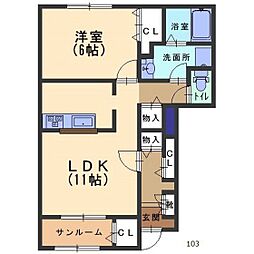 モンテリーブロ二日市 1階1LDKの間取り