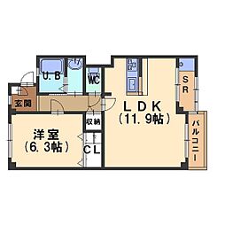 ヒルトップ窪 1LDKの間取図画像
