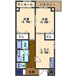 グランヴィア駅西 2LDKの間取図画像