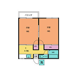 矢作ハイツ 2Kの間取図画像