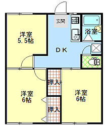 コーポ秋山2 3DKの間取図画像