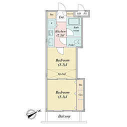 川崎南ダイカンプラザ 2Kの間取り