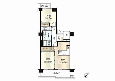 南東向きの明るいお部屋♪両面バルコニーで採光・通風良好!