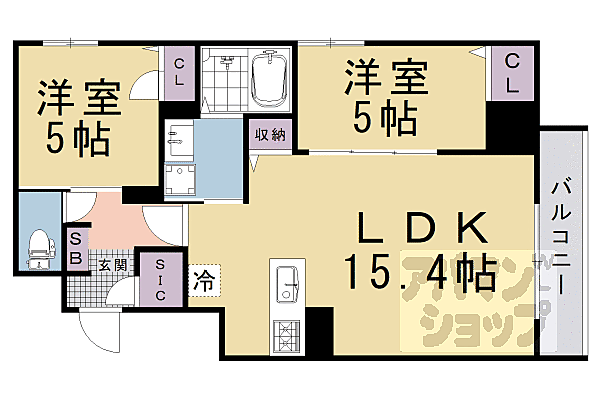 Ｒ－Ｇｒａｎｔｓ堀川五条ビル 403｜京都府京都市下京区醒ケ井通六条上る佐女牛井町(賃貸マンション2LDK・4階・56.40㎡)の写真 その2