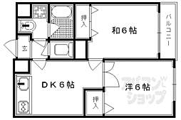 京都市営烏丸線 北大路駅 徒歩26分の賃貸マンション 4階2DKの間取り