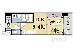 JR山陰本線 円町駅 徒歩2分の賃貸マンション 6階1DKの間取り