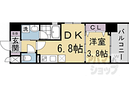 JR山陰本線 円町駅 徒歩2分の賃貸マンション 6階1DKの間取り