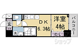 JR山陰本線 円町駅 徒歩2分の賃貸マンション 4階1DKの間取り