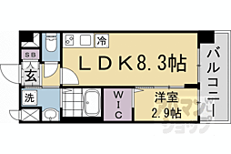 京都市営烏丸線 十条駅 徒歩4分の賃貸マンション 7階1LDKの間取り