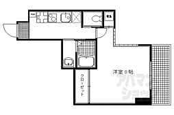 京都市営烏丸線 北山駅 徒歩15分の賃貸マンション 2階1Kの間取り