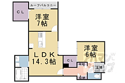 (仮称)ベルリードMillesime 寺町 2LDKの間取図画像