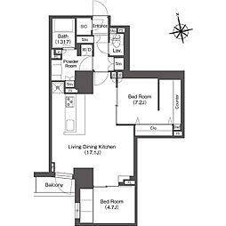 コンフォリア東上野 14階2LDKの間取り
