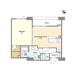 オーキッドレジデンス神楽坂 2階1LDKの間取り