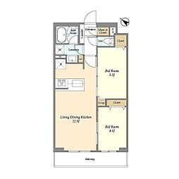 グランカーサ王子II 1階2LDKの間取り
