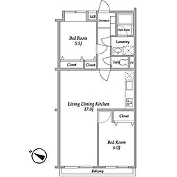 ガーデンハウス千歳船橋 1階2LDKの間取り