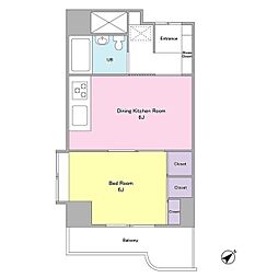 ヴィラ・ハーモニー目黒川 202 2階1DKの間取り