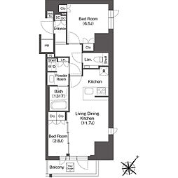 レフィールオーブ代々木 13階2LDKの間取り