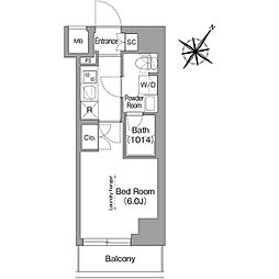 コンフォリア・リヴ横浜阪東橋 1Kの間取図画像