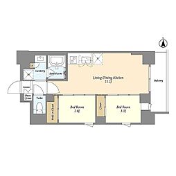 スタイリオフィット武蔵小杉II 2LDKの間取図画像