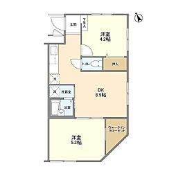 シティハウス早稲田 2DKの間取図画像