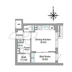 スタイリオフィット新丸子 1DKの間取図画像