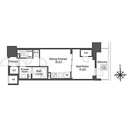 コンフォリア東新宿 1DKの間取図画像