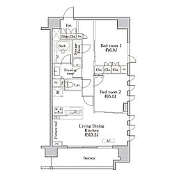 ブランシア梶ヶ谷 2LDKの間取図画像