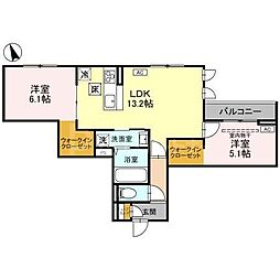 カーサ　アリエッタ 1階2LDKの間取り