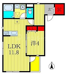 (仮称)エルフォI 3階1LDKの間取り