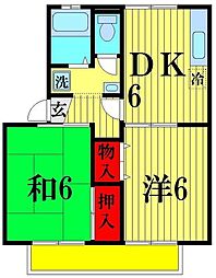 セジュール東初石II 1階2DKの間取り