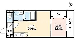 CRASTINE野々下 3階1LDKの間取り