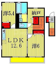アムールSIII 2階2LDKの間取り