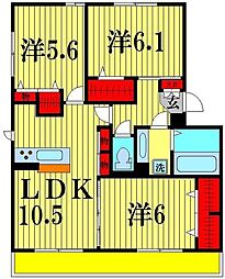 メルヴェイユおおたかの森2 3LDKの間取図画像